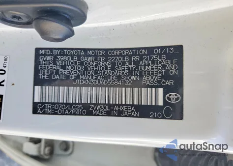 2013 Toyota Prius z USA, uszkodzony, nr VIN JTDKN3DU6D5584132